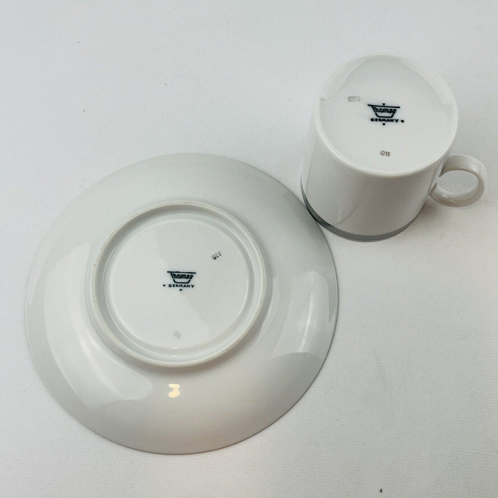 Vintage Thomas Flat Cup & Saucer Set 3" Gray‎ Platinum Band & Trim THO194 - Picture 4 of 9